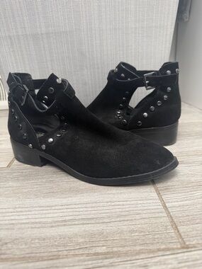 Carlos by Carlos Santana Black Suede Studded Cutout Ankle Boots